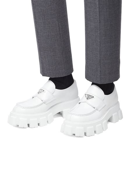 white prada loafers outfit|Prada monolith loafers women's.